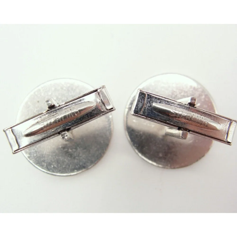 Vintage Sterling Silver Round Cufflinks Brush Textured Face Diamond Cut Edge MCM
